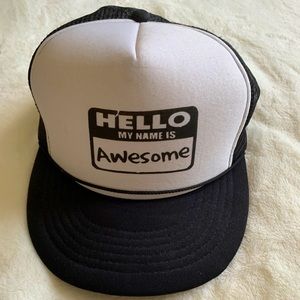 “hello my name is awesome” hat